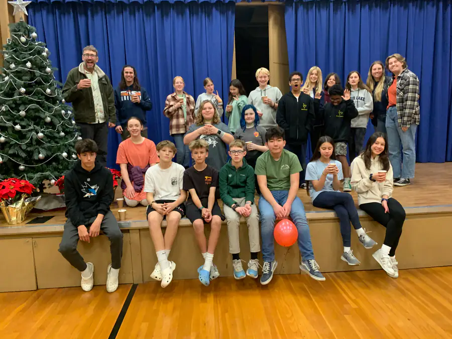 Middle- and high-school youth and their leaders gathered on the Social Hall stage.