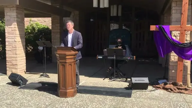 The preacher at the start of Worship service, April 2nd, 2021