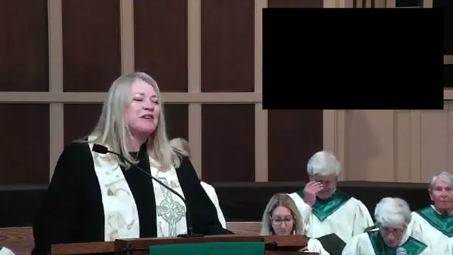 Rev. Erica Rader preaching Joseph and the Butler and Baker.